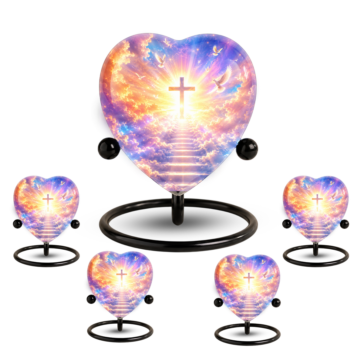 Christian Cross Cremation Urn, Heavenly Memorial Urn, Heart-Shaped Adult Cremation Urn