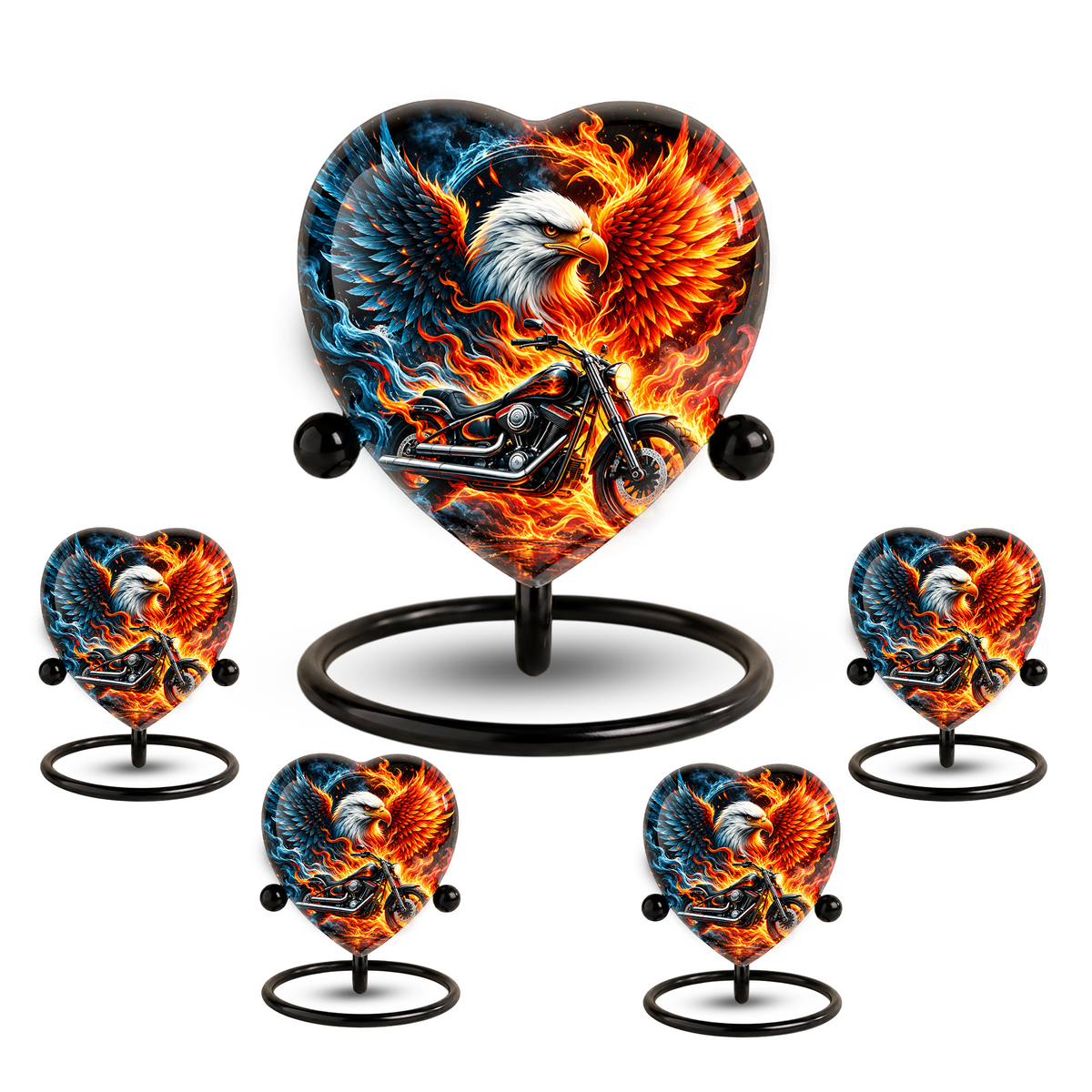 Heart Shaped Eagle Motorcycle Urn for Ashes, Phoenix Fire Cremation Urn, Biker Memorial Urn for Human Ashes