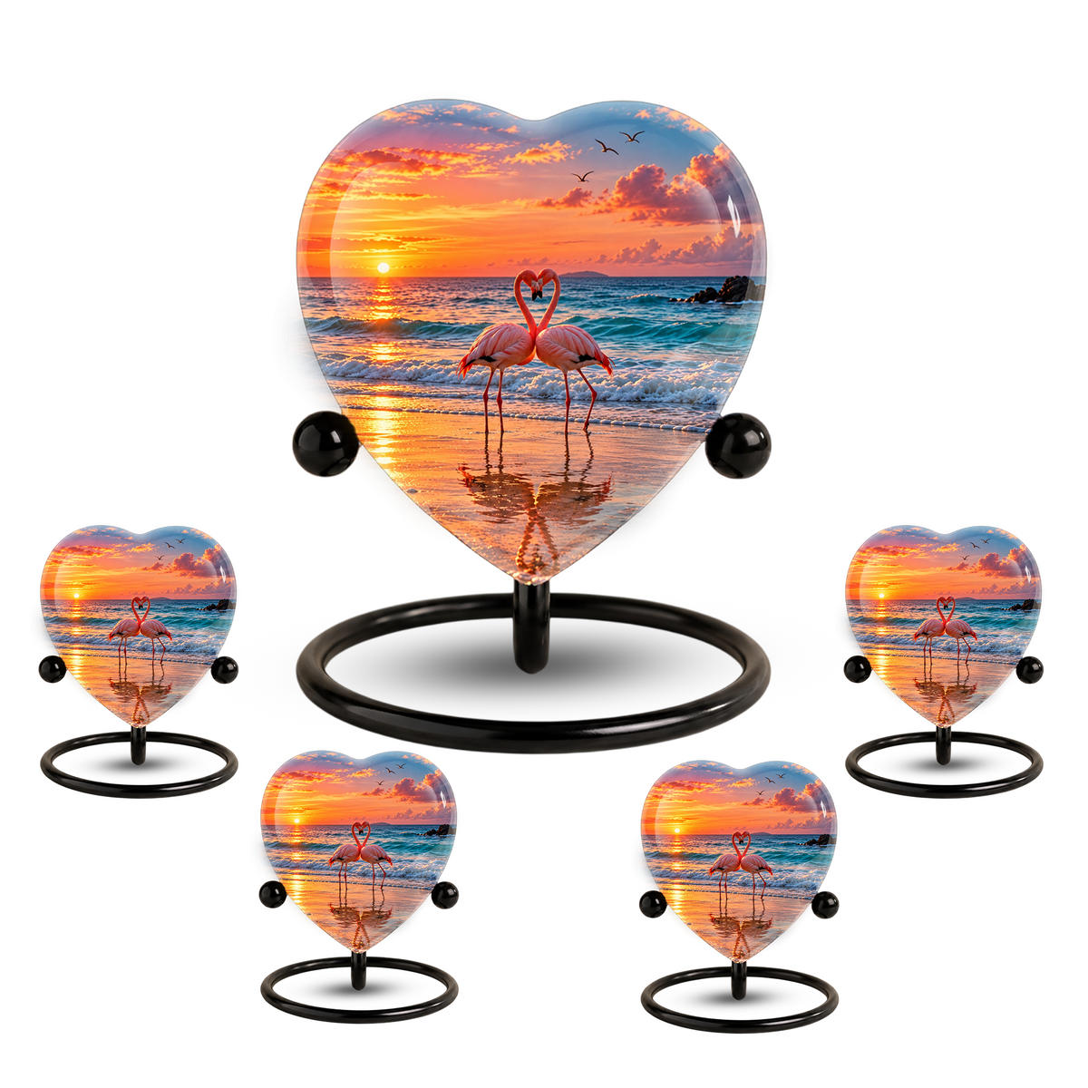 Flamingo Couple Heart Cremation Urn for Ashes, Beach Sunset Urn, Flamingo Memorial Urn,Personalized Heart Urn