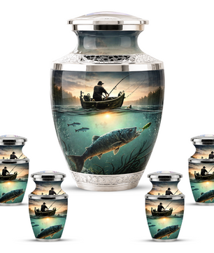 Fishing Cremation Urn for Dad, Personalized Fisherman Memorial Urn for Male Ashes
