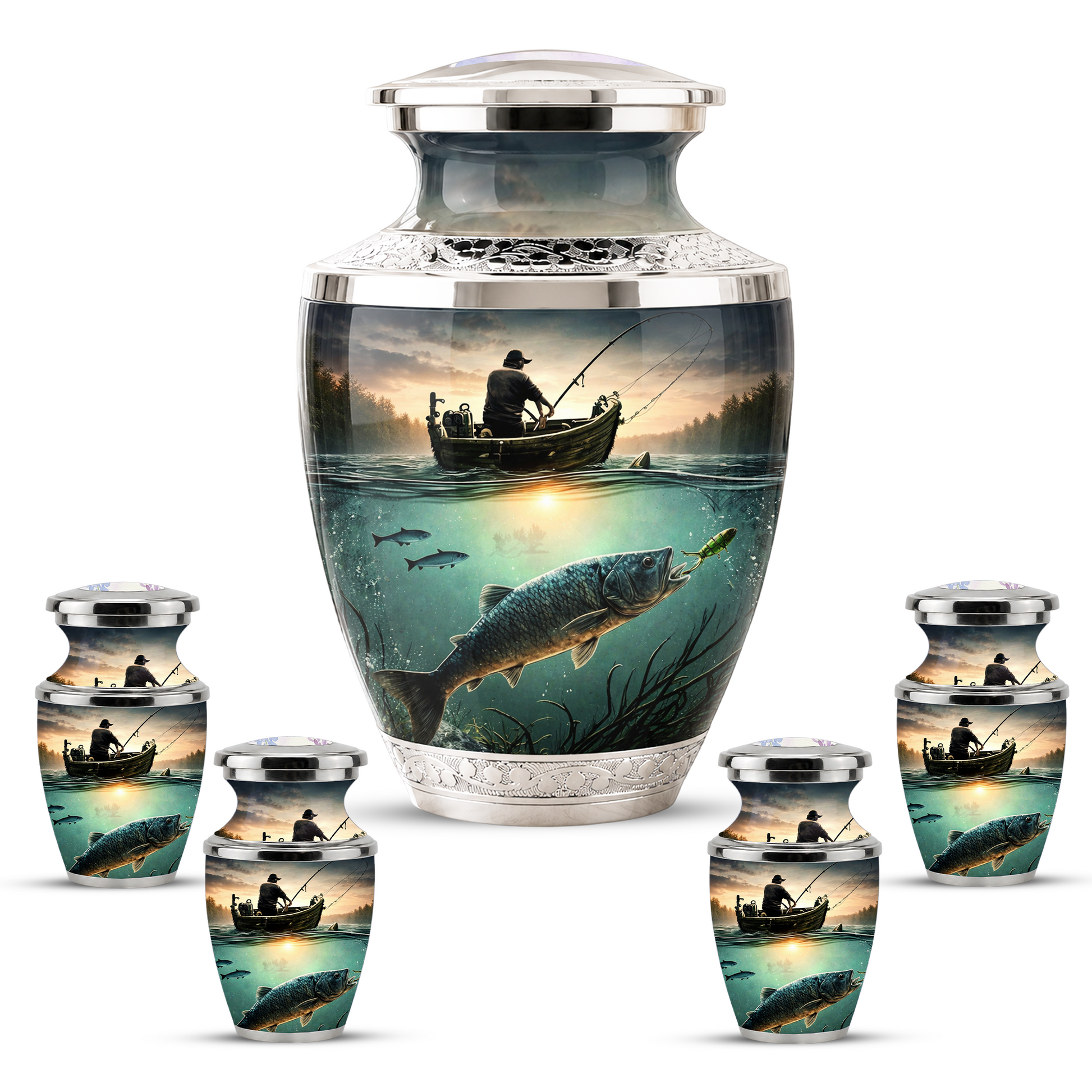 Fishing Cremation Urn for Dad, Personalized Fisherman Memorial Urn for Male Ashes