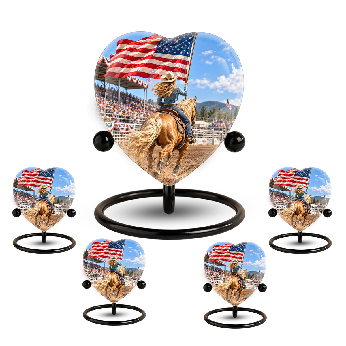 American Flag Cowboy Memorial Wind Chime – Heart-Shaped Rodeo Horse Memorial Decoration