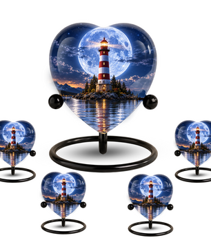 Lighthouse Adult Cremation Urn for Ashes, Personalized Ocean Memorial Urn, Moonlight Lighthouse Urn, Coastal Adult Urn, Heart Cremation Urn