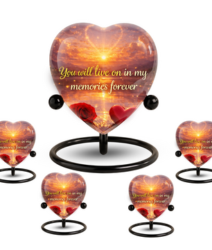 Heart-Shaped Sunset Memorial, Adult Cremation Urn, Adult Urns for Ashes, Romantic Keepsake Memorial