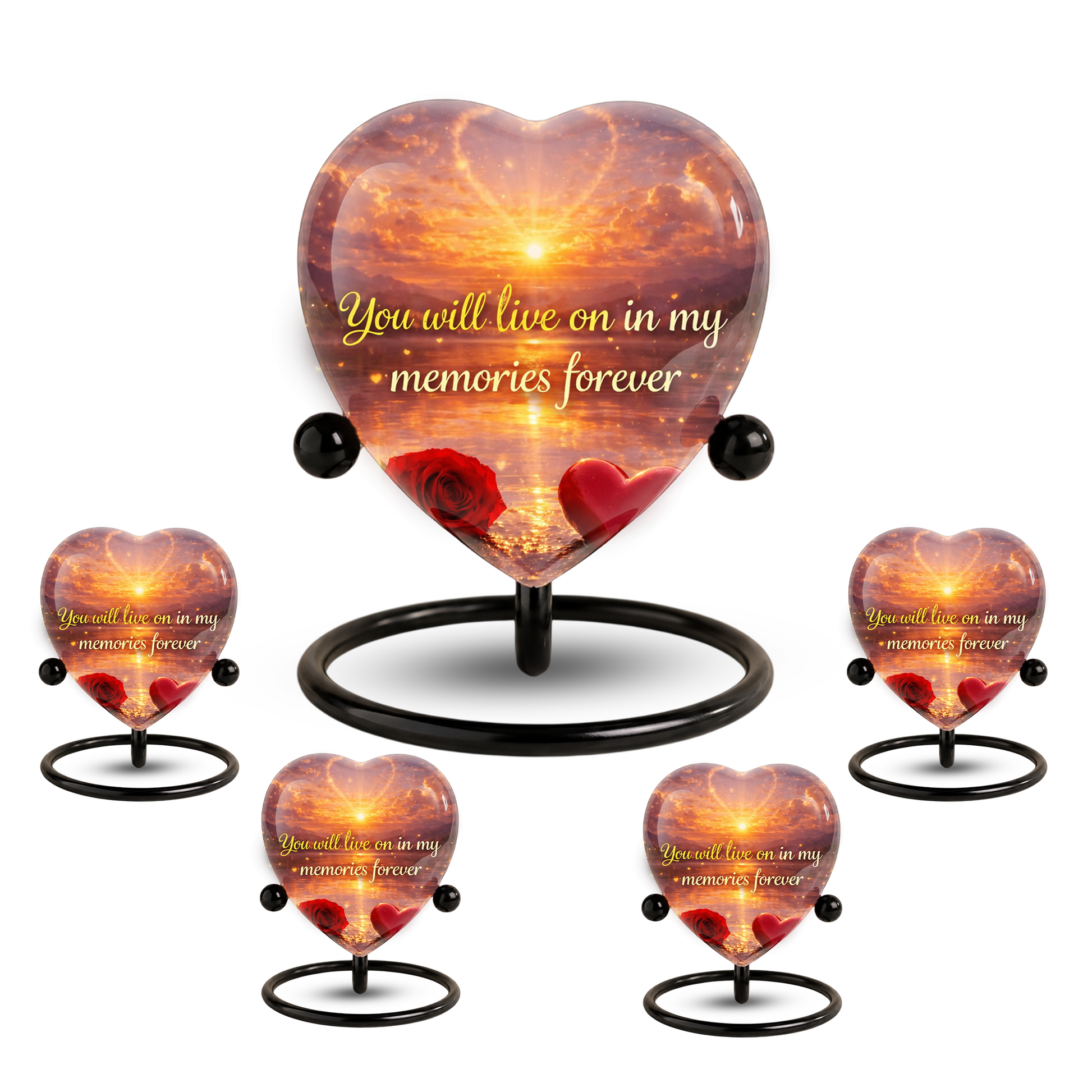 Heart-Shaped Sunset Memorial, Adult Cremation Urn, Adult Urns for Ashes, Romantic Keepsake Memorial