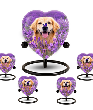 Personalized Dog Urn for Ashes – Golden Retriever Butterfly & Lavender Heart Memorial Pet Urn