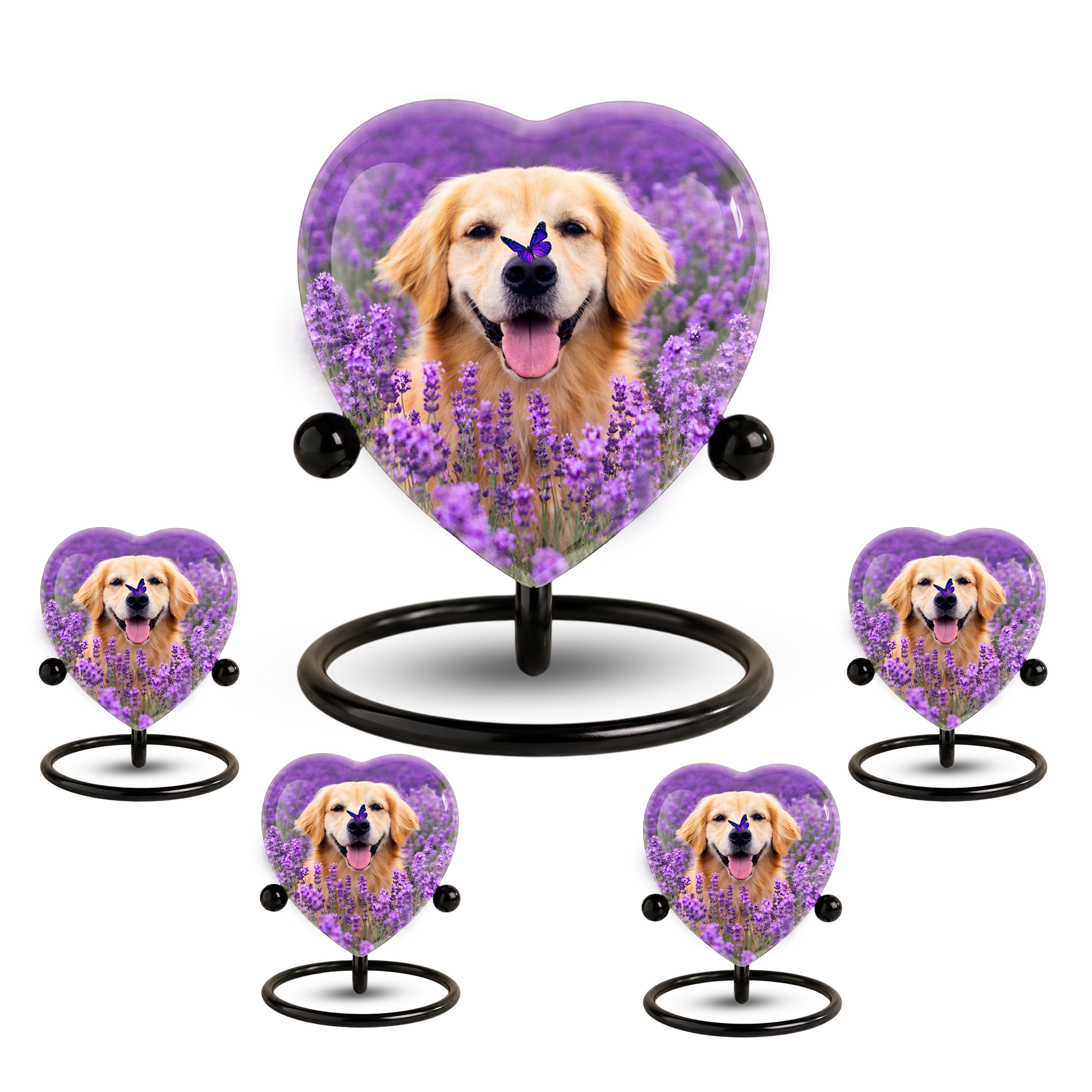 Personalized Dog Urn for Ashes – Golden Retriever Butterfly & Lavender Heart Memorial Pet Urn