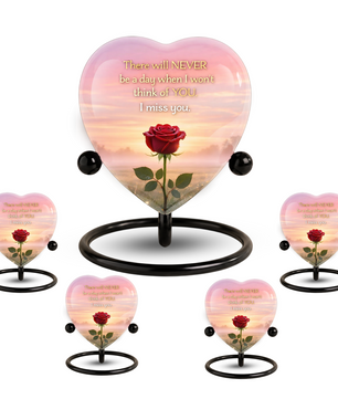 Rose Flower Heart Cremation Urn for Human Ashes – Memorial Keepsake Urn