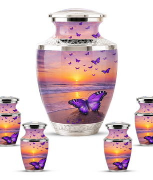 Purple Butterfly Beach Cremation Urn for Mom, Purple Beach Butterfly Memorial Urn for Women