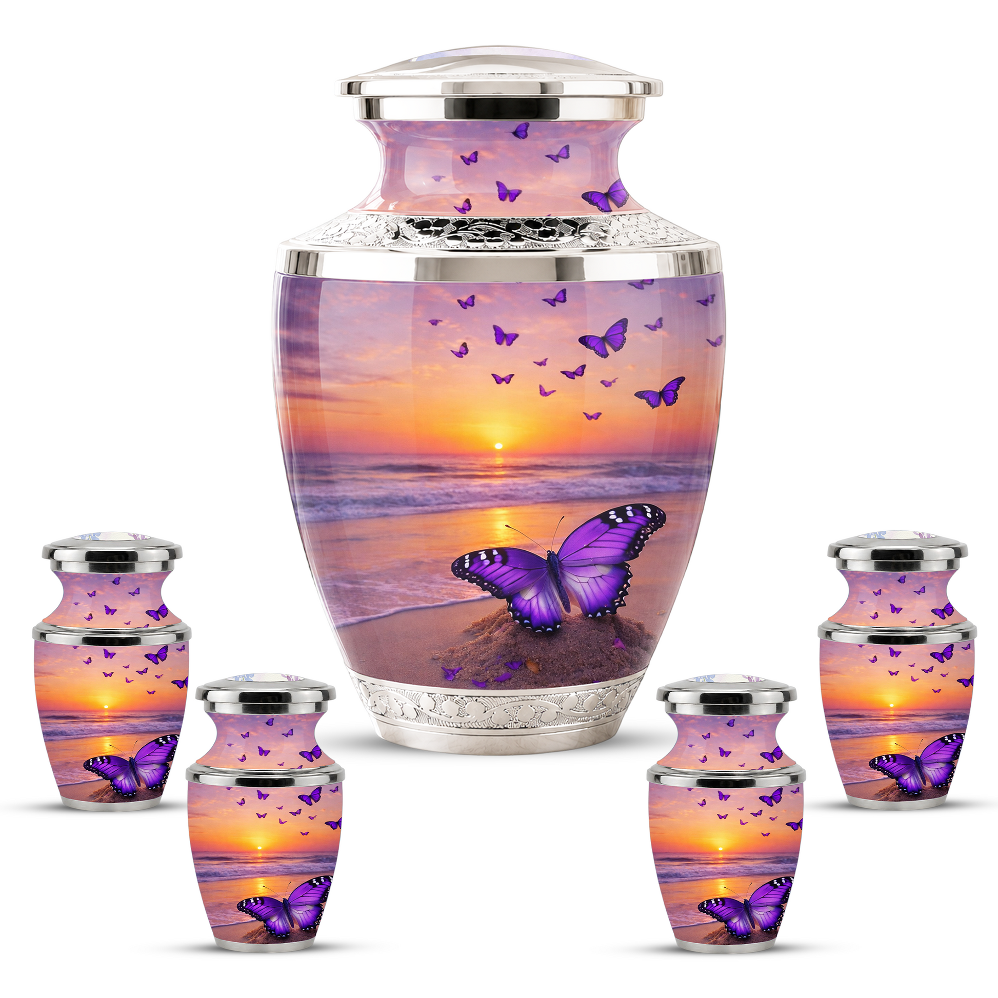Purple Butterfly Beach Cremation Urn for Mom, Purple Beach Butterfly Memorial Urn for Women