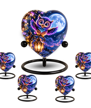 Heart-Shaped Owl Cremation Urn for Ashes – Personalized Night Sky Memorial Urn
