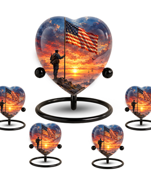 American Flag Adult Cremation Urn for Ashes, Military Memorial Urn, Veteran Cremation Urn, Personalized Patriotic Adult Urn, Heart Shaped Urn