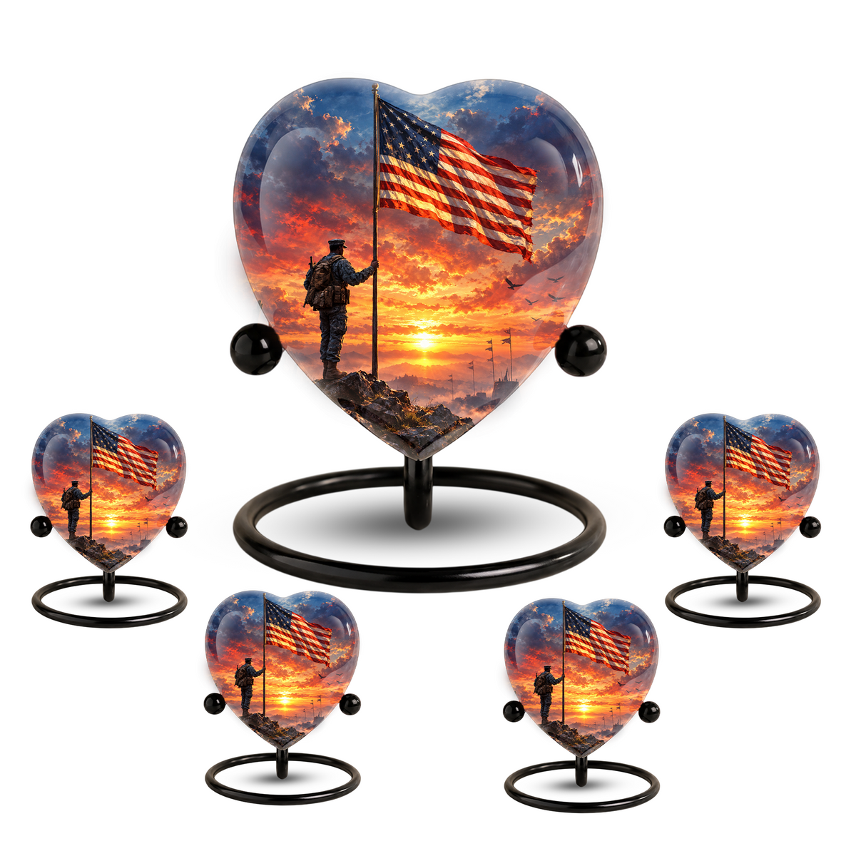 American Flag Adult Cremation Urn for Ashes, Military Memorial Urn, Veteran Cremation Urn, Personalized Patriotic Adult Urn, Heart Shaped Urn