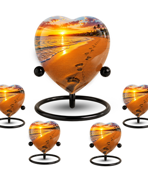 Beach Heart-Shaped Adult Cremation Urn – Beach Urn for Adult Ashes with Sunset Ocean
