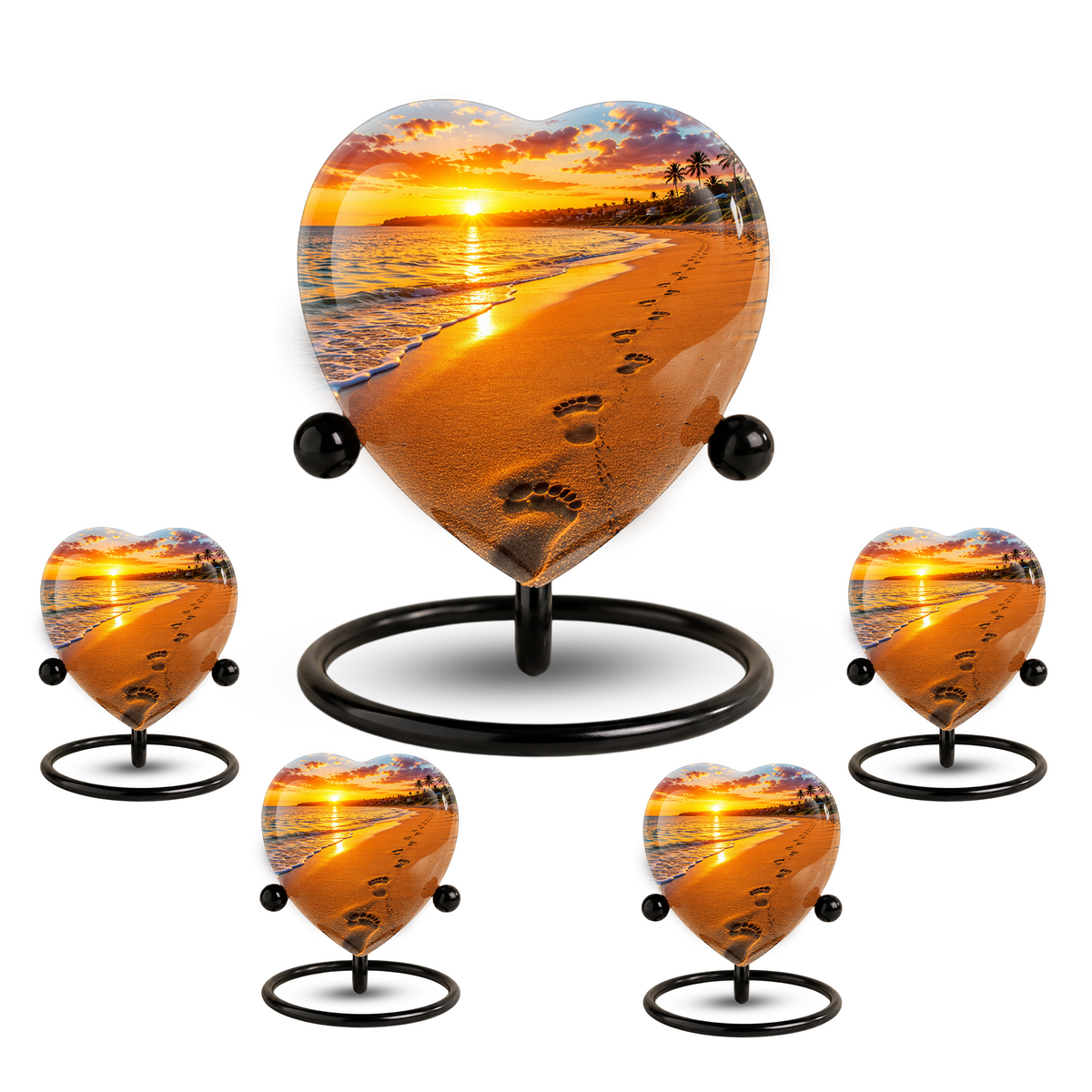 Beach Heart-Shaped Adult Cremation Urn – Beach Urn for Adult Ashes with Sunset Ocean
