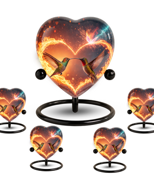 Heart-Shaped Adult Cremation Urn with Hummingbird Memorial Design – Beautiful Memorial Urn for Ashes