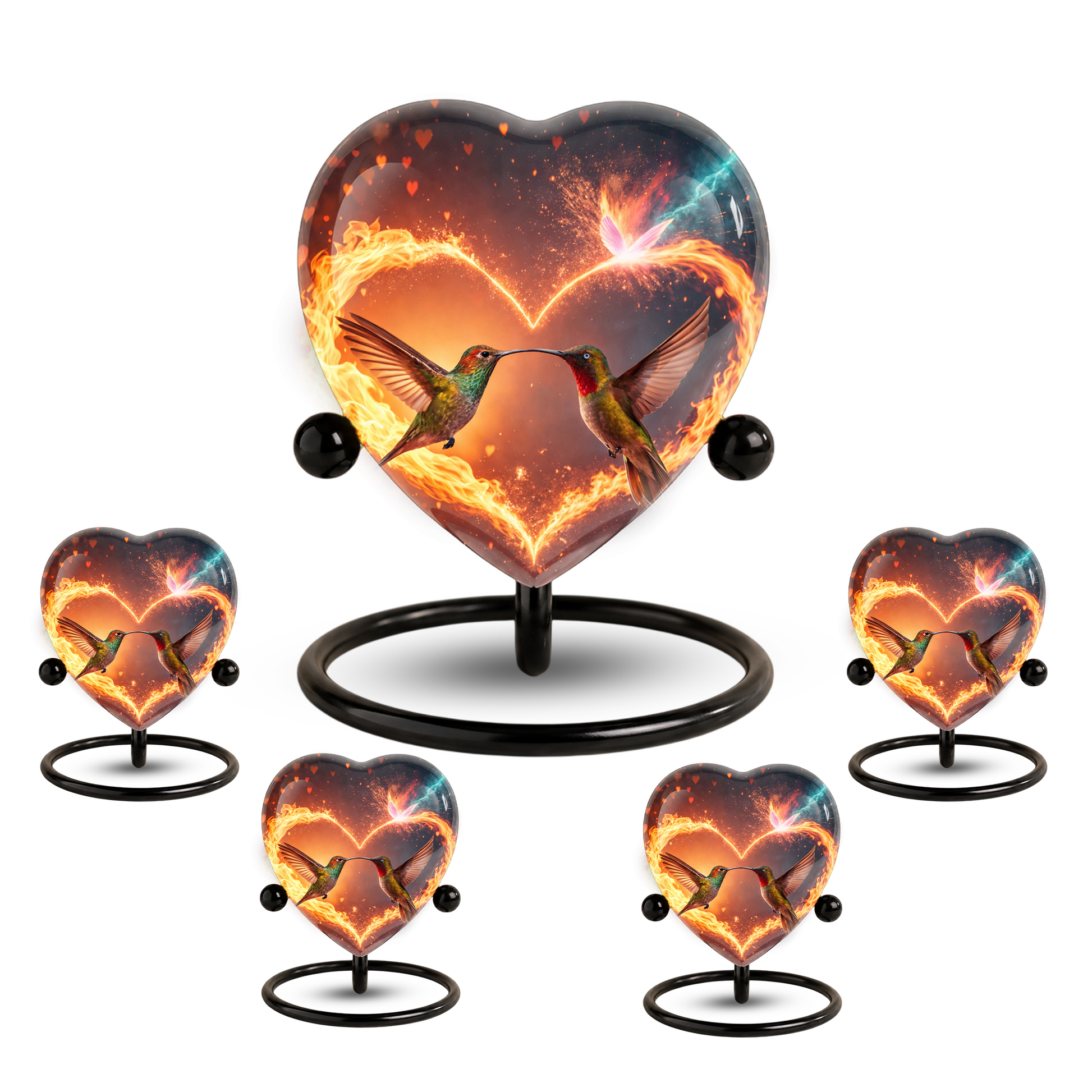 Heart-Shaped Adult Cremation Urn with Hummingbird Memorial Design – Beautiful Memorial Urn for Ashes