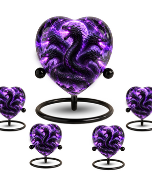 Five Headed Dragon Adult Cremation Urn for Ashes, Purple Dragon Memorial Urn, Fantasy Dragon Urn, Personalized Heart Shaped Adult Urn