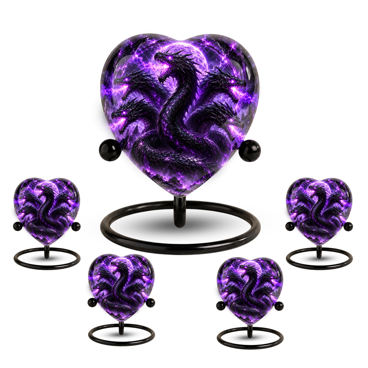 Five Headed Dragon Adult Cremation Urn for Ashes, Purple Dragon Memorial Urn, Fantasy Dragon Urn, Personalized Heart Shaped Adult Urn