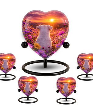 Sunset Rainbow Bridge Dog Adult Urn for Human Ashes – Heart-Shaped Memorial Adult Cremation Urn