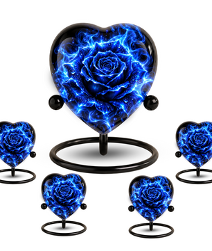 Blue Rose Adult Cremation Urn for Ashes, Personalized Blue Rose Memorial Urn, Heart Shaped Adult Urn, Blue Flower Cremation Urn