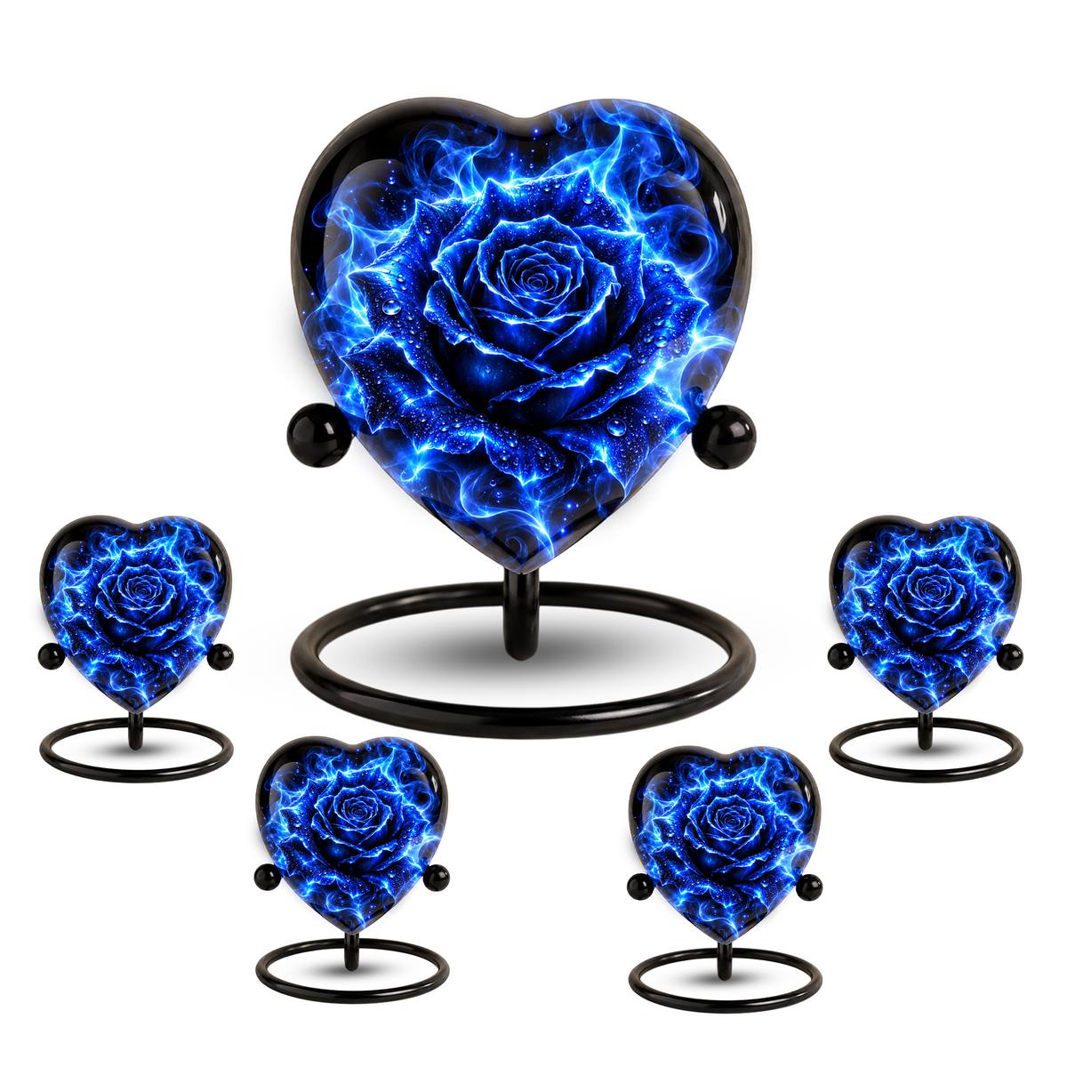 Blue Rose Adult Cremation Urn for Ashes, Personalized Blue Rose Memorial Urn, Heart Shaped Adult Urn, Blue Flower Cremation Urn