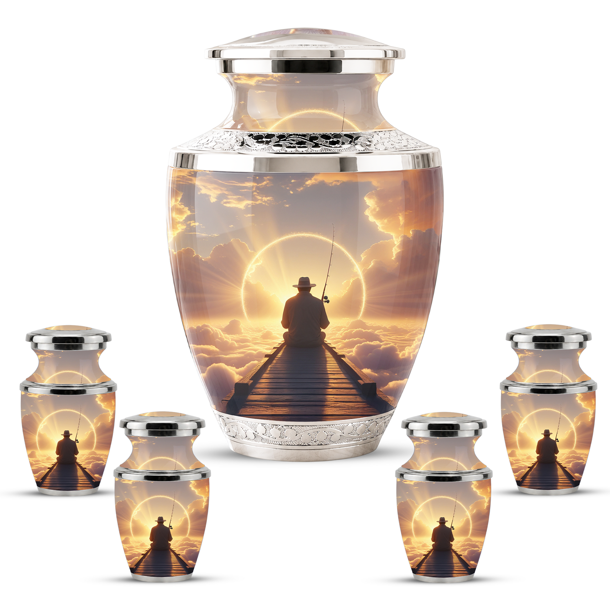 Fishing in Heaven Funeral Urn for Dad - Custom Keepsake Memorial Urns for Male Ashes