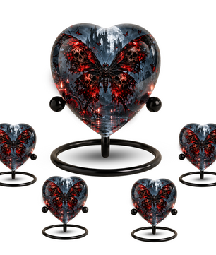 Gothic Butterfly Cremation Urn for Ashes, Skull Butterfly Urn, Red Black Gothic Memorial Urn, Halloween Heart Urn, Personalized Keepsake