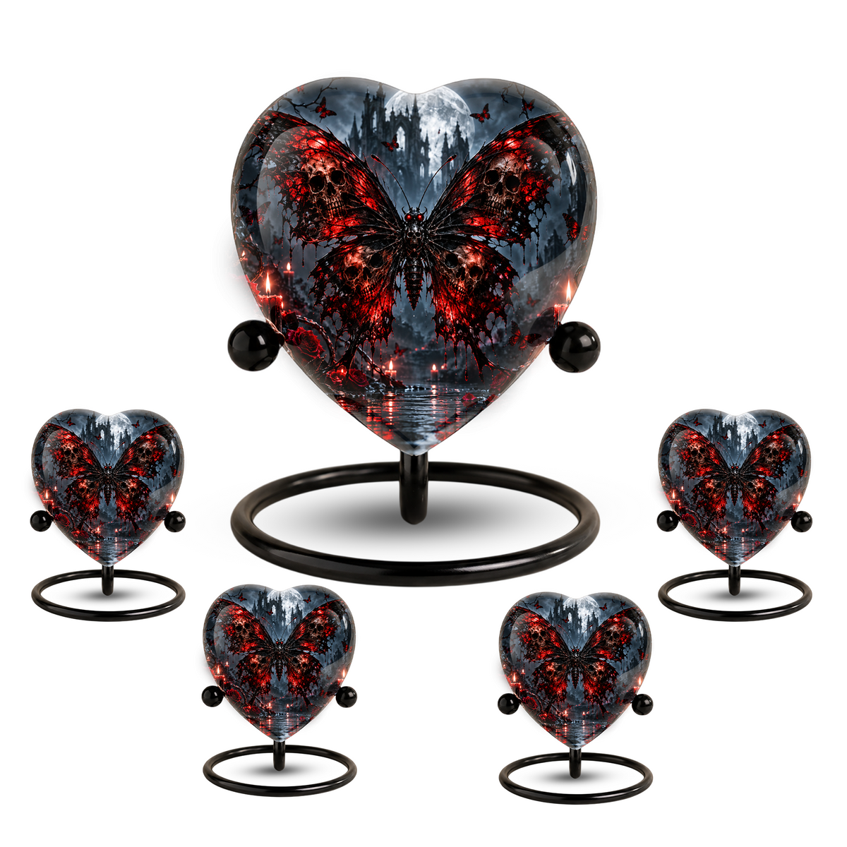 Gothic Butterfly Cremation Urn for Ashes, Skull Butterfly Urn, Red Black Gothic Memorial Urn, Halloween Heart Urn, Personalized Keepsake