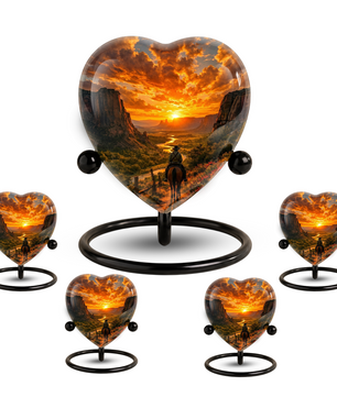 Cowboy Sunset Urn for Dad – Western Heart Shaped Memorial Urn for Father, Son & Men