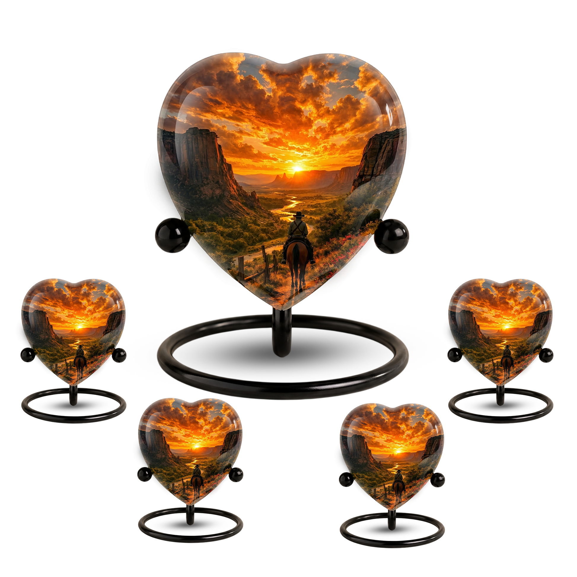 Cowboy Sunset Urn for Dad – Western Heart Shaped Memorial Urn for Father, Son & Men