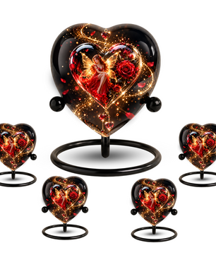 Heart Shaped Fairy Rose Urn for Ashes, Red Rose Cremation Urn