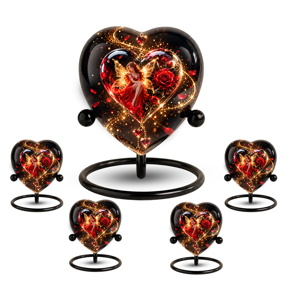 Heart Shaped Fairy Rose Urn for Ashes, Red Rose Cremation Urn