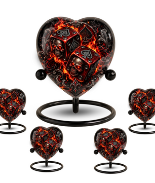 Skull Dice Adult Cremation Urn for Ashes, Personalized Gothic Adult Urn, Gambling Memorial Urn, Skull Heart Cremation Urn, Red Black Urn