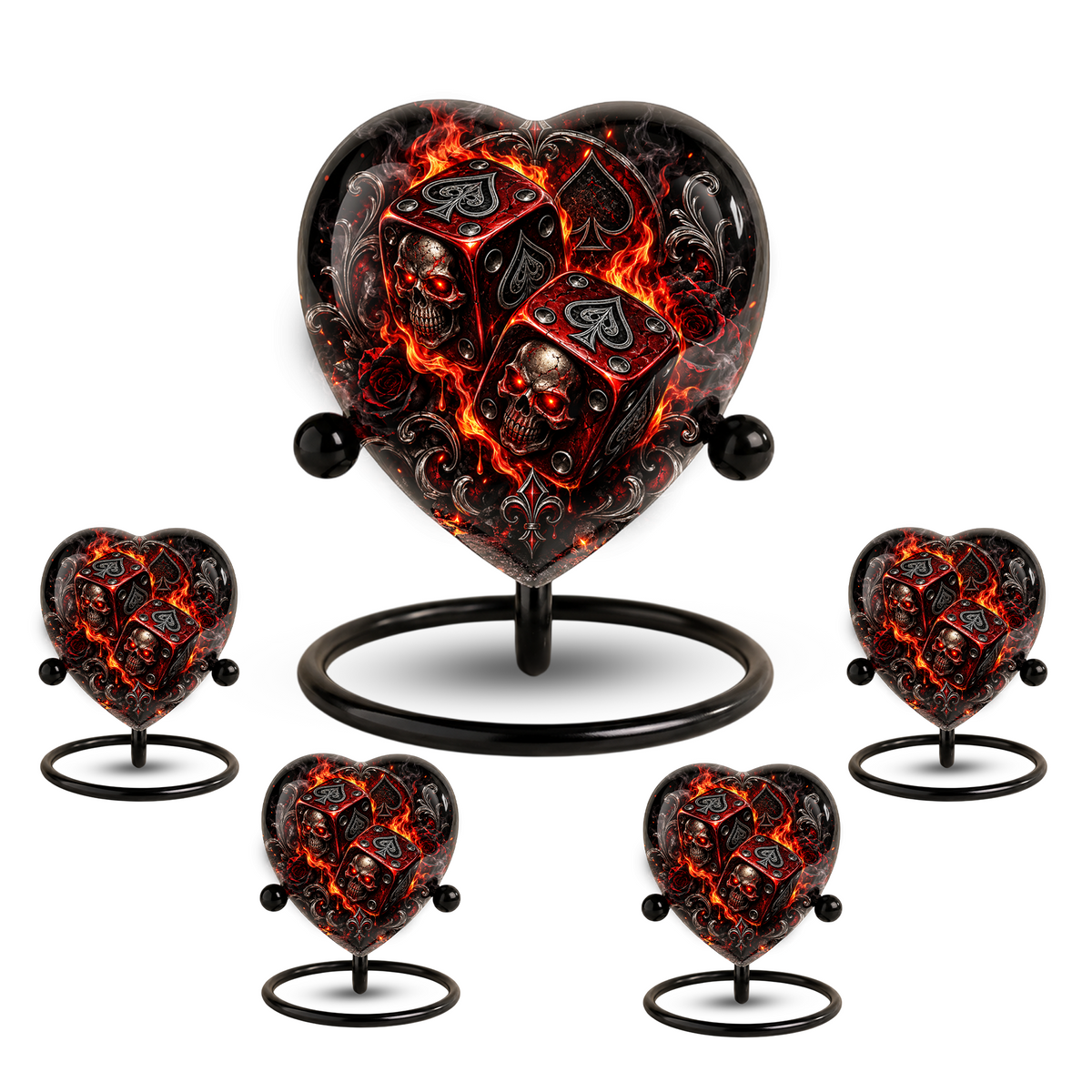 Skull Dice Adult Cremation Urn for Ashes, Personalized Gothic Adult Urn, Gambling Memorial Urn, Skull Heart Cremation Urn, Red Black Urn