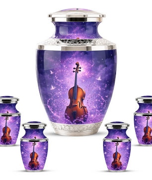 Purple Violin Cremation Urn for Mom and Dad, Musical Memorial Urn for Male and Female