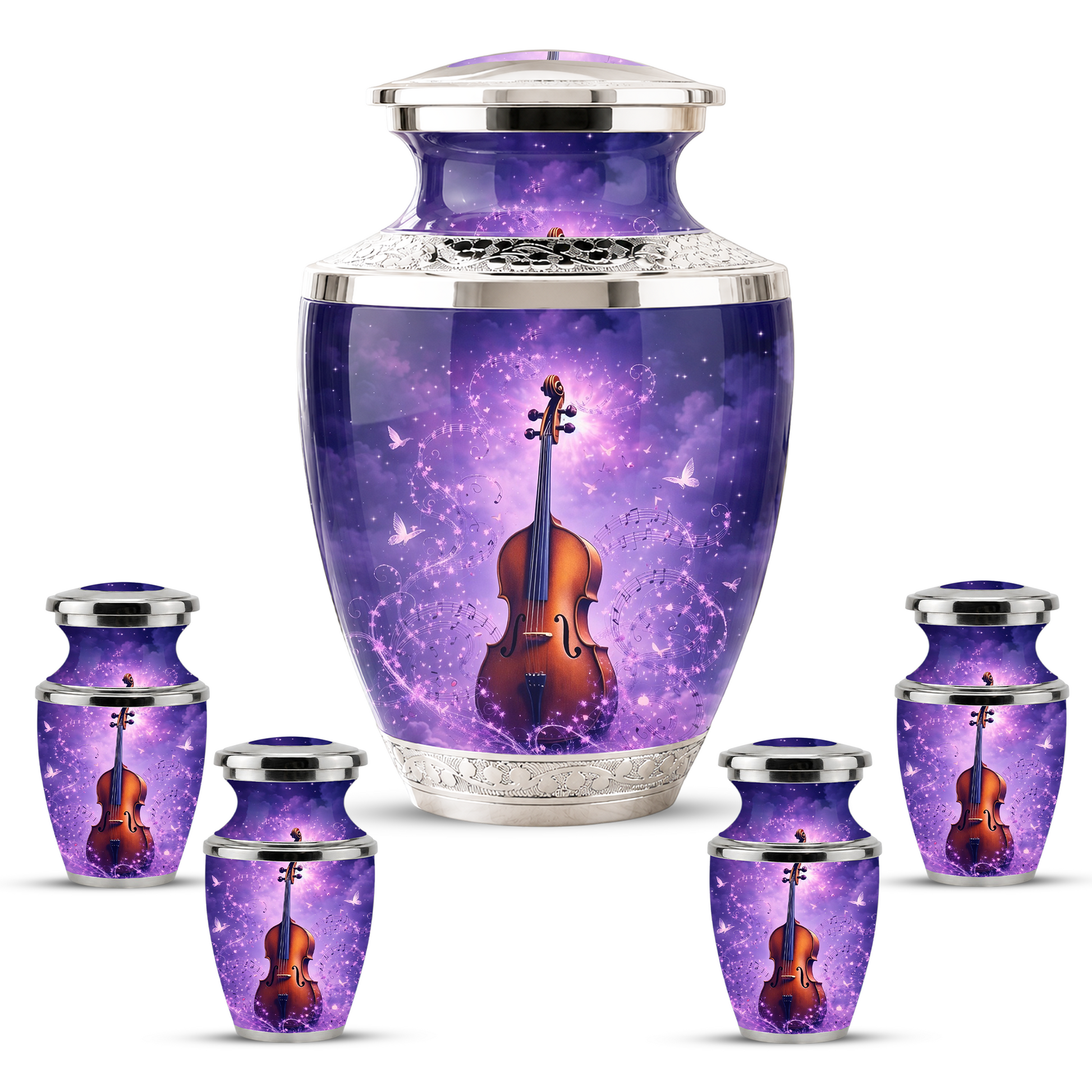 Purple Violin Cremation Urn for Mom and Dad, Musical Memorial Urn for Male and Female