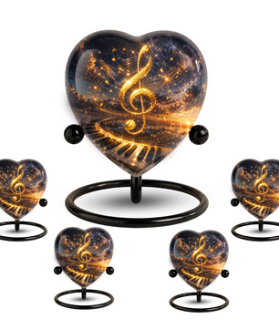 Musical Note Piano Adult Urn – Golden Treble Clef Heart Design Adult Cremation Urn for Ashes