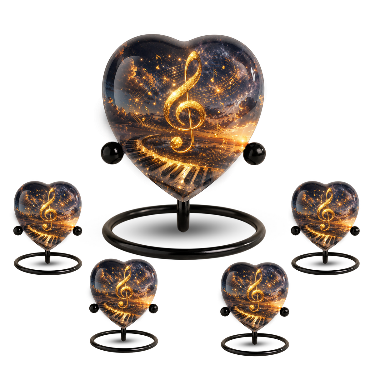 Musical Note Piano Adult Urn – Golden Treble Clef Heart Design Adult Cremation Urn for Ashes
