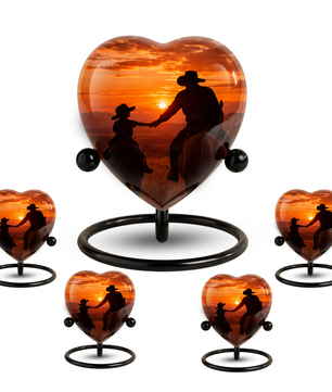 Cowboy Urns for Dad – Heart-Shaped Western Memorial Keepsake Urn, Cowboy Keepsake Urn for Dad