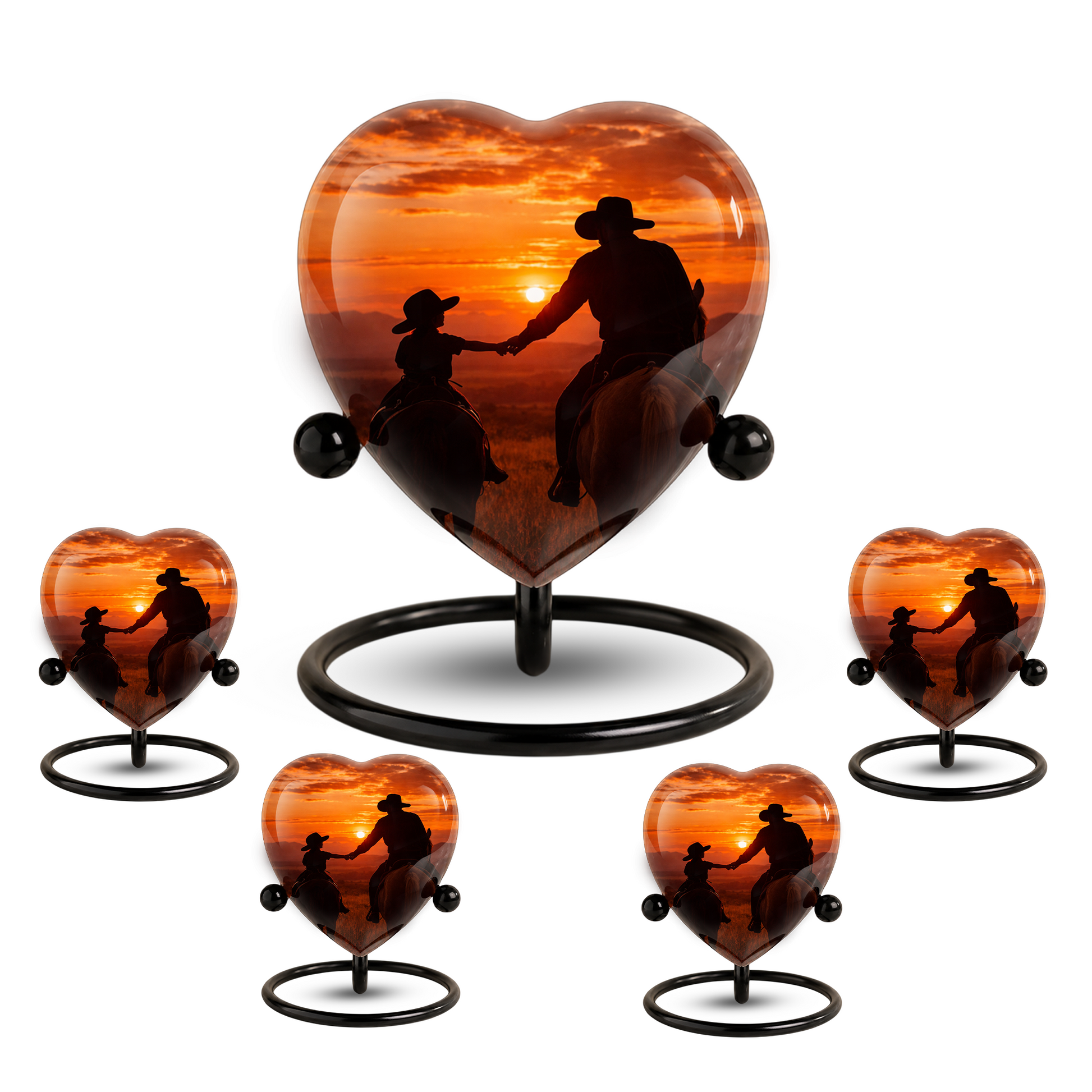 Cowboy Urns for Dad – Heart-Shaped Western Memorial Keepsake Urn, Cowboy Keepsake Urn for Dad