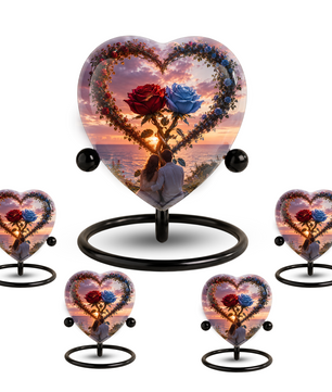 Heart Shaped Adult Cremation Urn for Ashes – Beautiful Rose Memorial Urn for Loved Ones