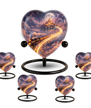 Fantasy Heart Adult Urn for Human Ashes – Enchanted Castle & Train Memorial Adult Cremation Urn