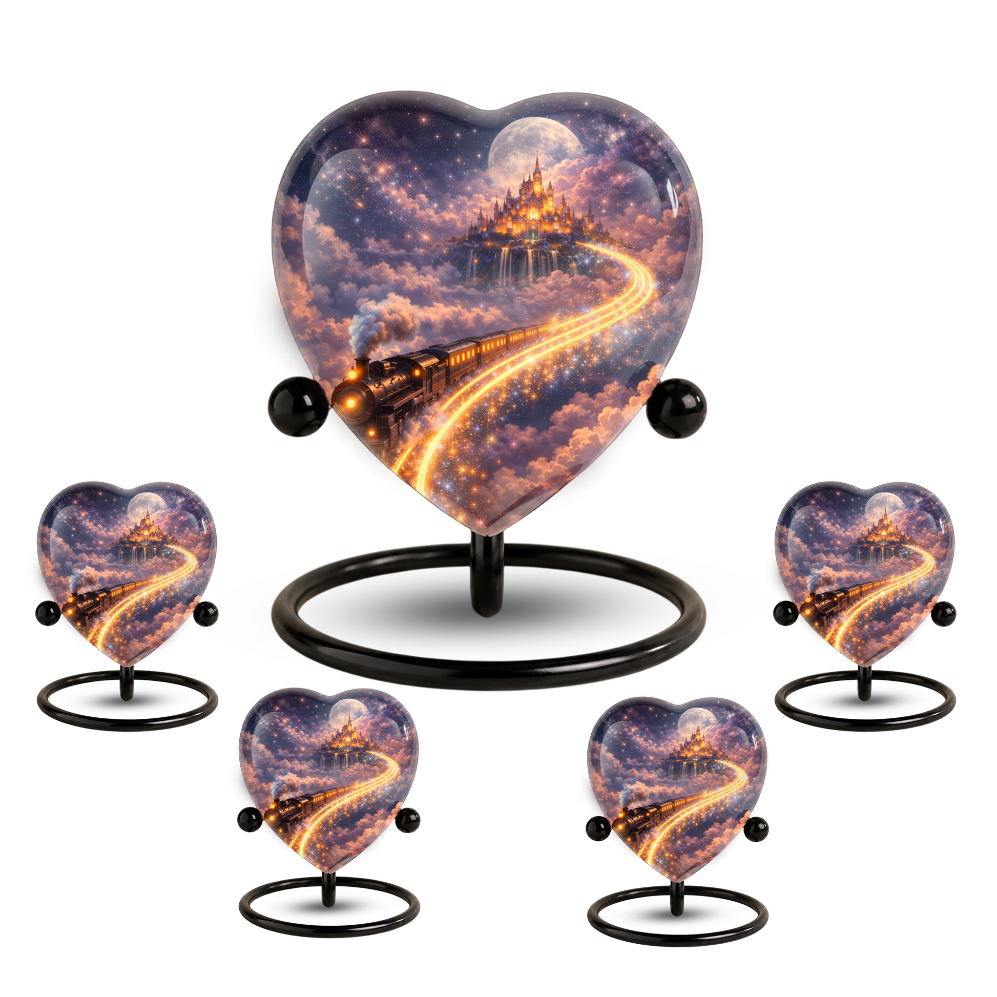 Fantasy Heart Adult Urn for Human Ashes – Enchanted Castle & Train Memorial Adult Cremation Urn