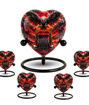 Eagle Truck Adult Urn for Ashes, Personalized Adult Cremation Urn, Red Black Semi Truck Memorial Urn