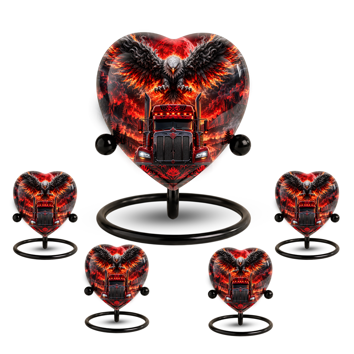 Eagle Truck Adult Urn for Ashes, Personalized Adult Cremation Urn, Red Black Semi Truck Memorial Urn