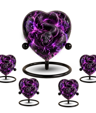 Purple Snake Cremation Urn for Ashes, Snake Memorial Urn, Gothic Serpent Adult Urn, Personalized Snake Urn for Men, Heart Shaped Cremation Urn