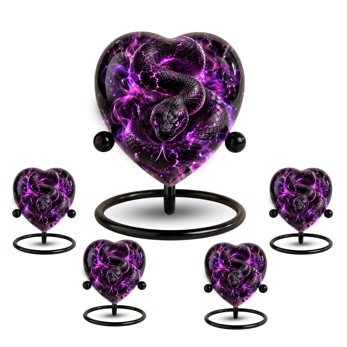 Purple Snake Cremation Urn for Ashes, Snake Memorial Urn, Gothic Serpent Adult Urn, Personalized Snake Urn for Men, Heart Shaped Cremation Urn