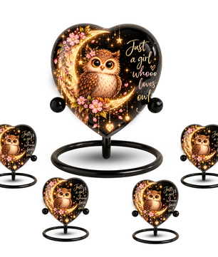 Owl Adult Cremation Urn for Ashes, Personalized Owl Memorial Urn, Heart Shaped Adult Urn, Owl Lover Cremation Urn, Floral Animal Urn
