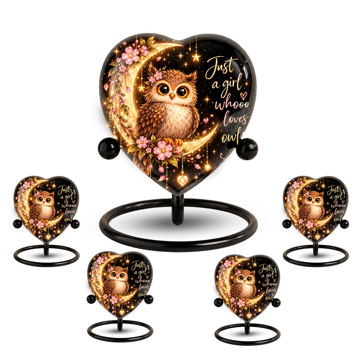 Owl Adult Cremation Urn for Ashes, Personalized Owl Memorial Urn, Heart Shaped Adult Urn, Owl Lover Cremation Urn, Floral Animal Urn